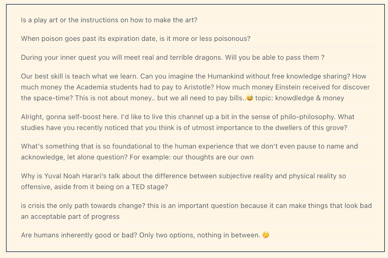 A selection of questions from the /philosophy channel